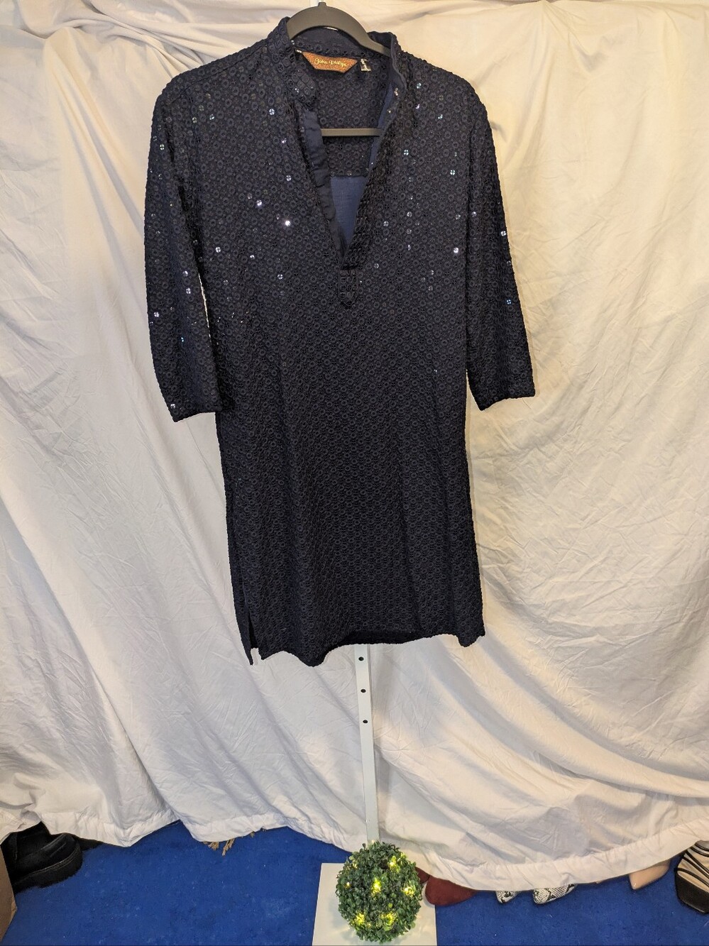 John Philips Navy Blue Eyelet Sequin Tunic Dress Size 36 EU / US 4-6 Small